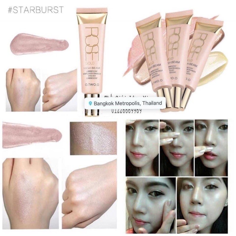 Kem lót bắt sáng O.TWO.O ROSE GOLD Highlight 25ml Thái giúp da trông căng bóng