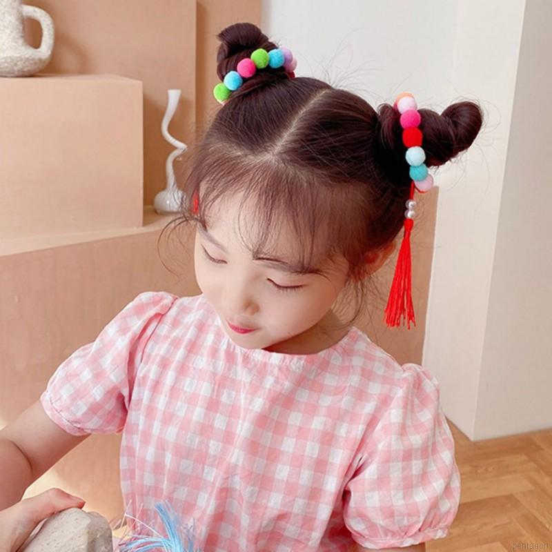 Dây buộc tóc đính bóng lông nhiều màu sắc cho bé gái