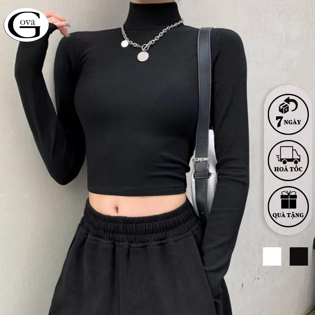 Áo Croptop TAY DÀI CỔ LỌ Thun Borip Kiểu Sexy Nữ, Áo Thun Ôm Body Đẹp GOVA