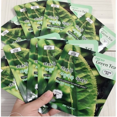 Combo 5 Mặt nạ dưỡng da giảm mụn 3W Clinic Fresh Green Tea Mask Sheet 23ml x 5