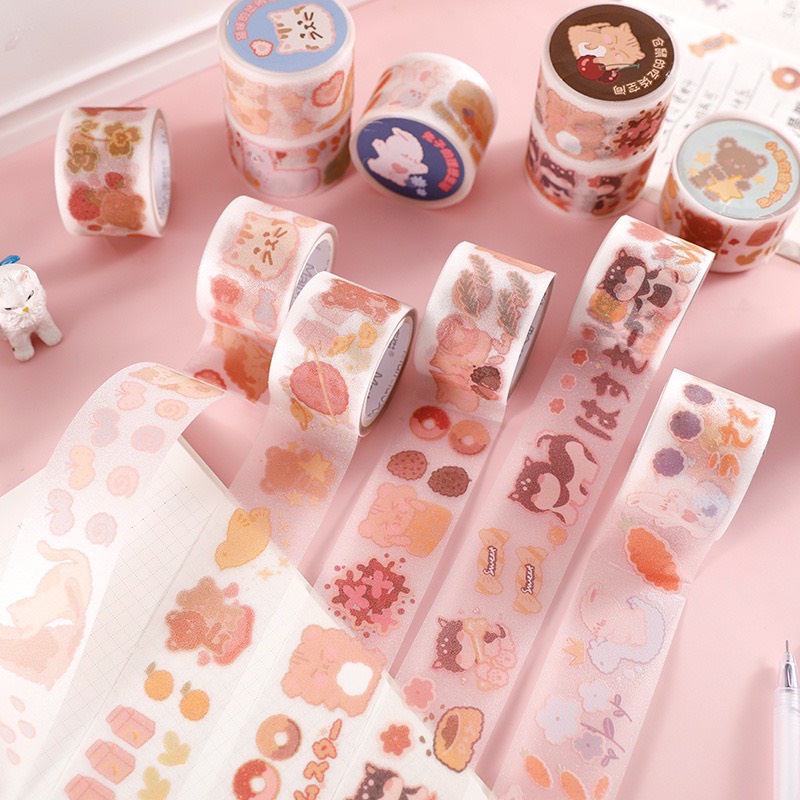 Băng Keo Washi Tape PVC Kim Tuyến Dán Trang Trí Hoạt Hình Glitter Cute | WS019