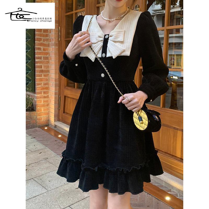 Đầm Nhung Đính Nơ Phong Cách Retro Thời Trang Mùa Xuân Hàng Mới Chất Lượng Cao 2022
