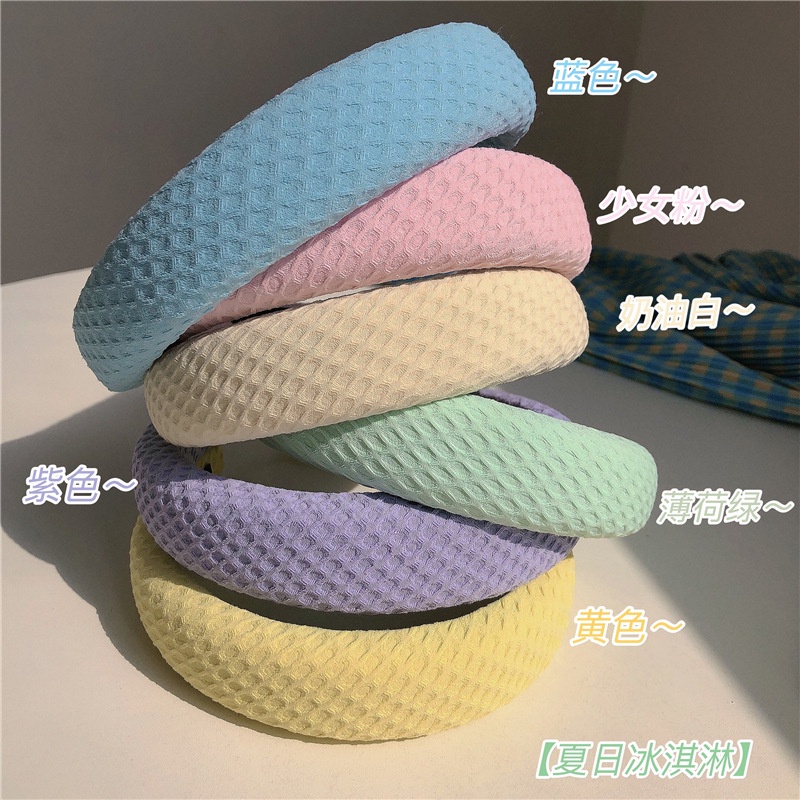 Cài tóc băng đô xốp dập bản to Ulzzang màu kẹo ngọt
