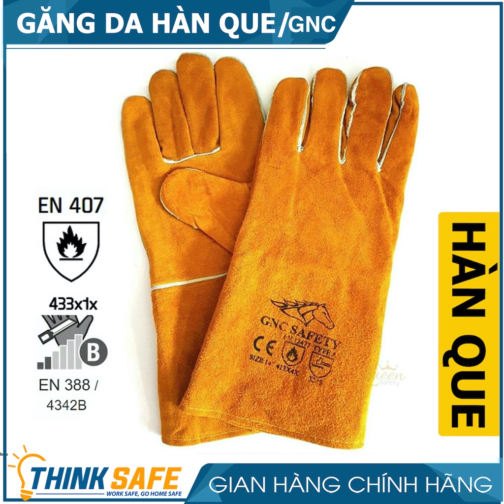 Găng tay bảo hộ da hàn GNC thấm hút mồ hôi, chống cháy, chịu nhiệt, độ bền cao, bao tay hàn cắt chuyên dùng - Thinksafe