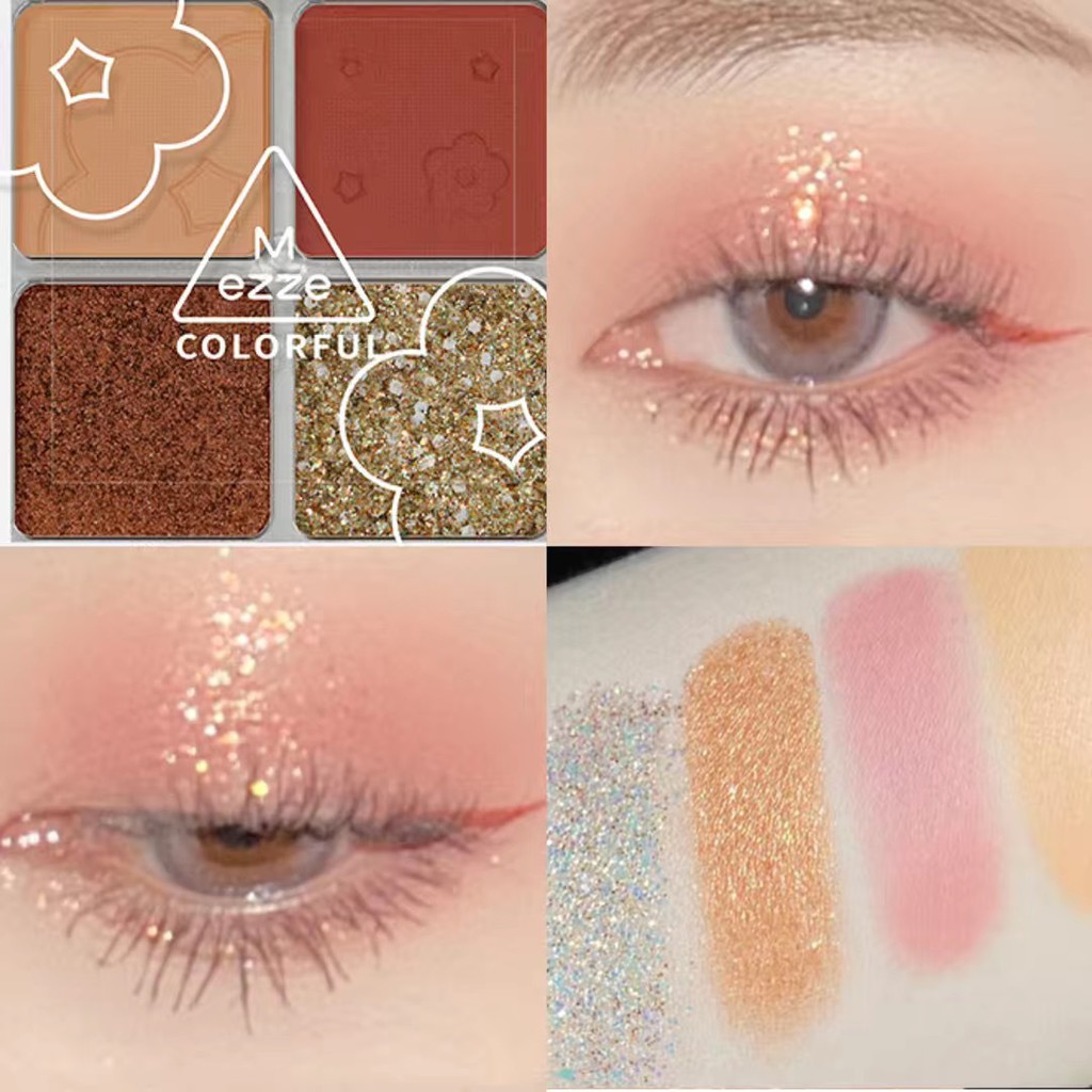 Bảng phấn mắt MEZZE bốn màu chất lì ánh ngọc trai chống thấm nước không phai màu nhỏ gọn | BigBuy360 - bigbuy360.vn