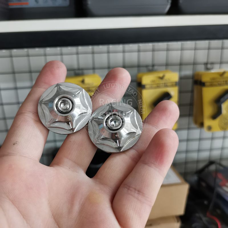 Gù tay lái Salaya mẫu dẹp đầu hoa tuyết inox 304 chống rung cho xe máy Wave, Dream, Sirius, Exciter 150, SH,...