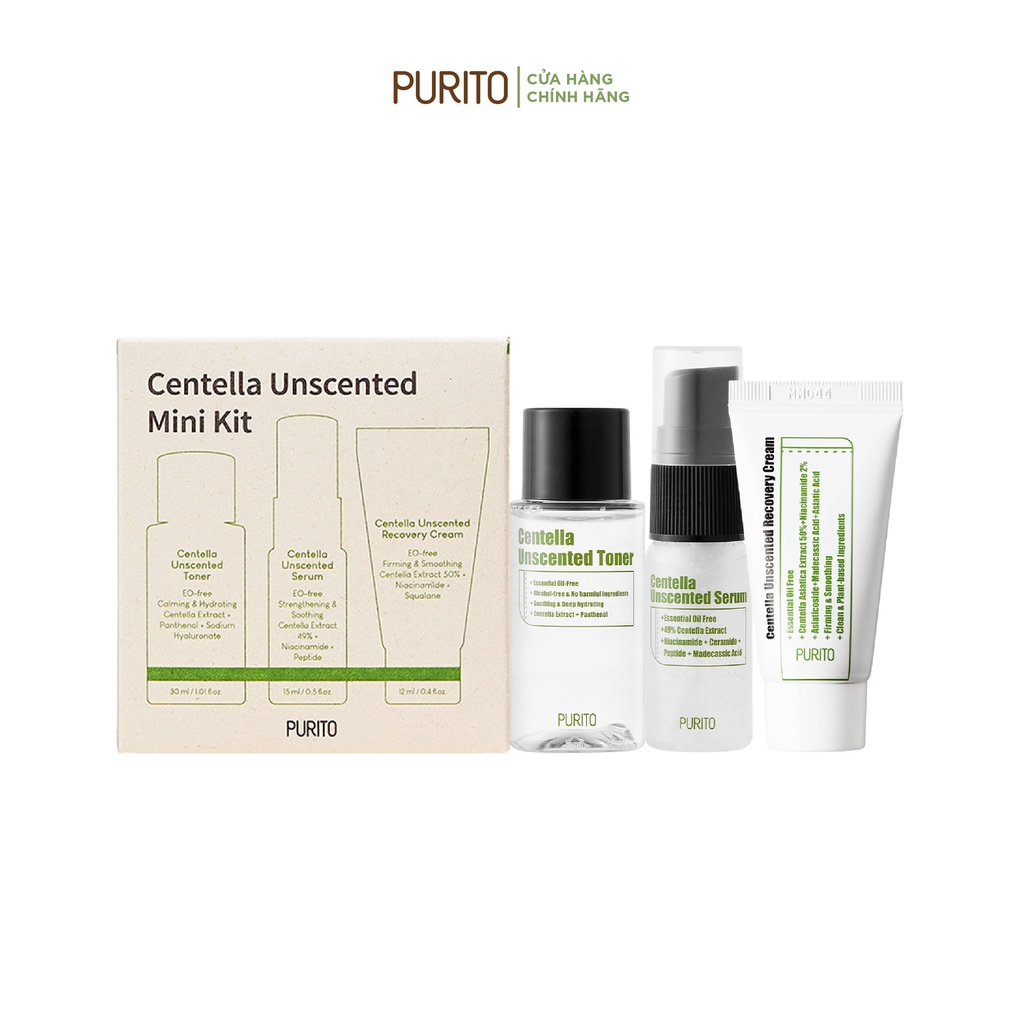 Bộ dưỡng da PURITO Centella Unscented Mini Kit 30ml+15ml+12ml