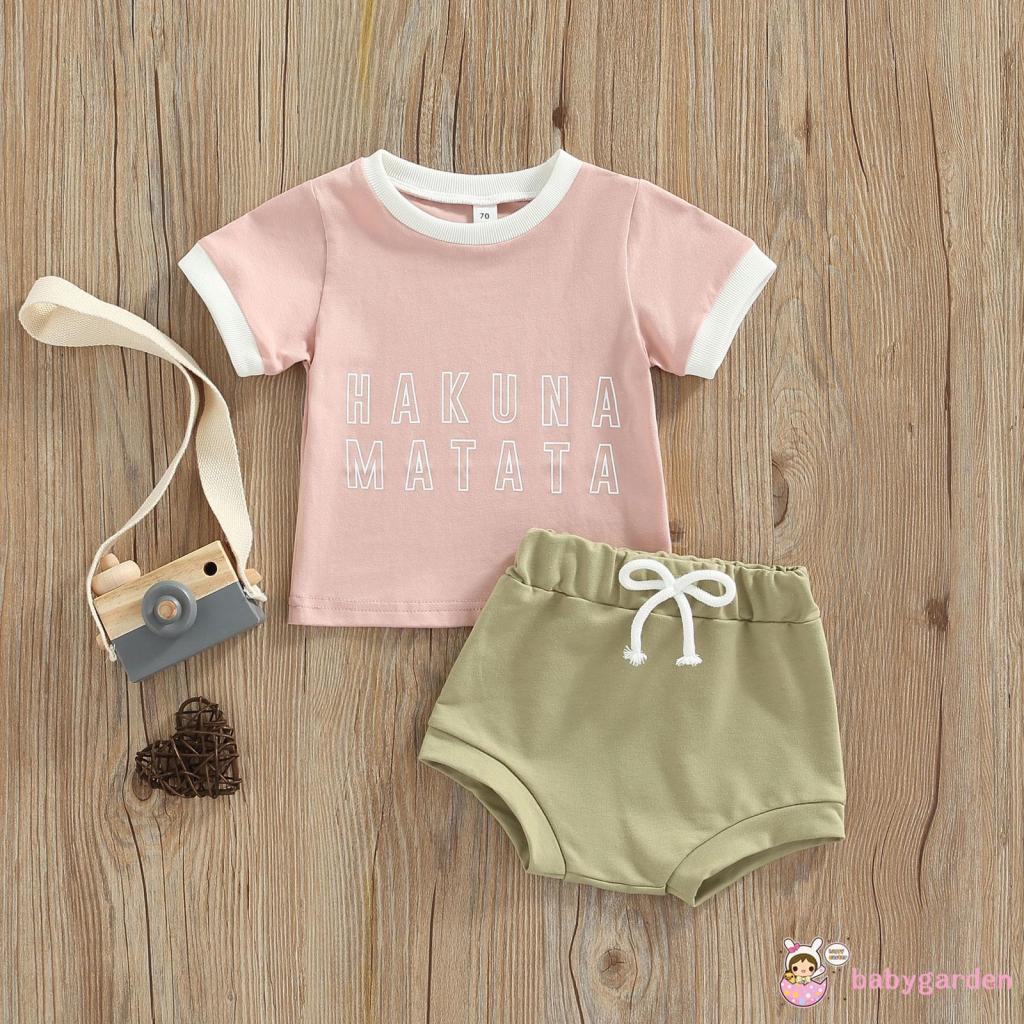 Bộ Áo Thun Tay Ngắn In Chữ + Quần Short Lưng Thun Thời Trang Mùa Hè Cho Bé Gái 0-24 Tháng Tuổi