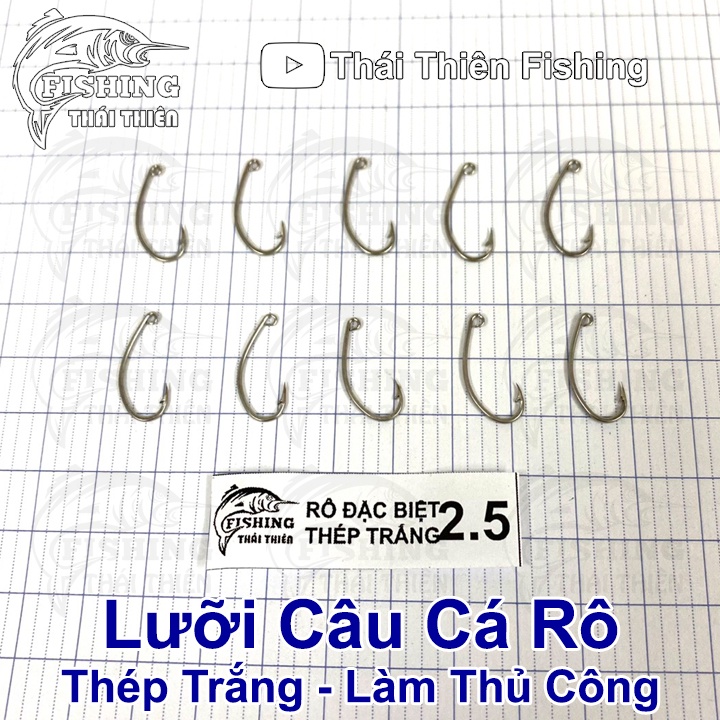 Lưỡi Câu Cá Rô Thép Trắng Đặc Biệt Làm Thủ Công Có Ngạnh Xỏ Lỗ Vỉ 10 Cái Nhiều Kích Thước