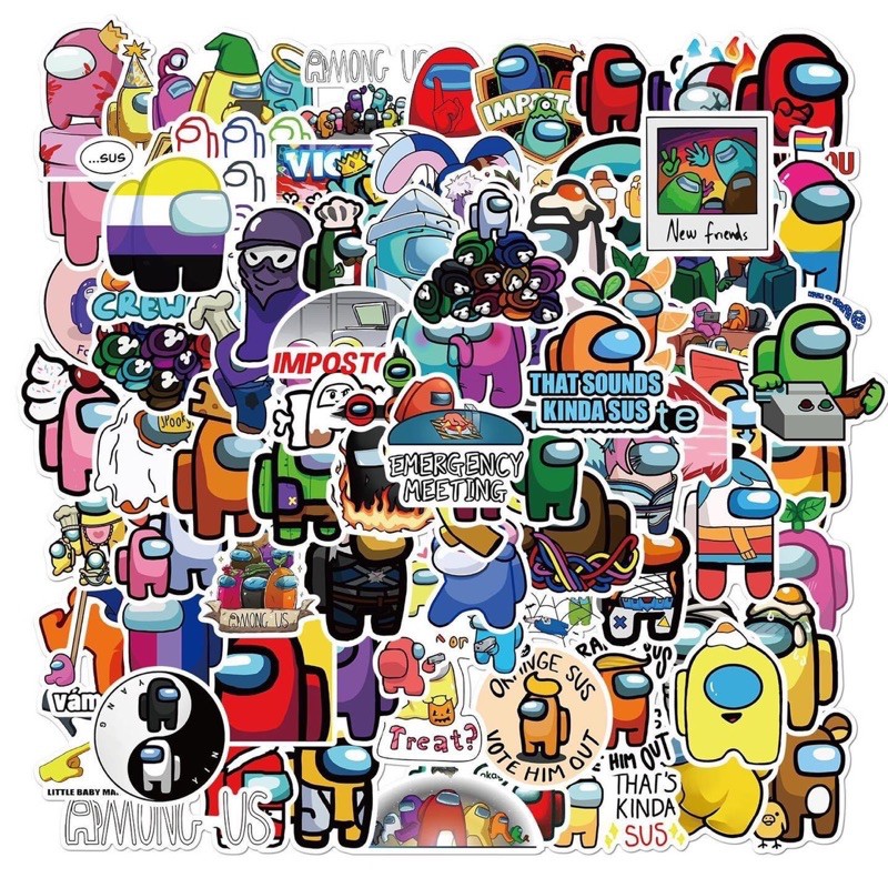 Set 200 sticker graffiti hình ảnh game Among Us dán trang trí điện thoại mũ bảo hiểm máy tính chống thấm nước
