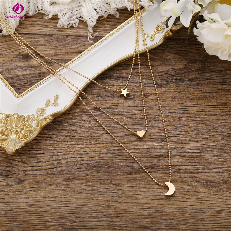 Dây Chuyền Hợp Kim Mặt Hình Trăng Sao Và Trái Tim Thời Trang Cho Nữ