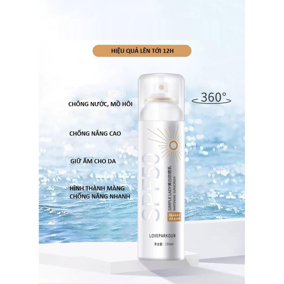 Kem Chống Nắng Da Dạng Xịt SIMPLE LADY SPF50PA ++++ Dung Tích 150mm | Bảo Vệ Và Dưỡng Trắng Da Tự Nhiên.