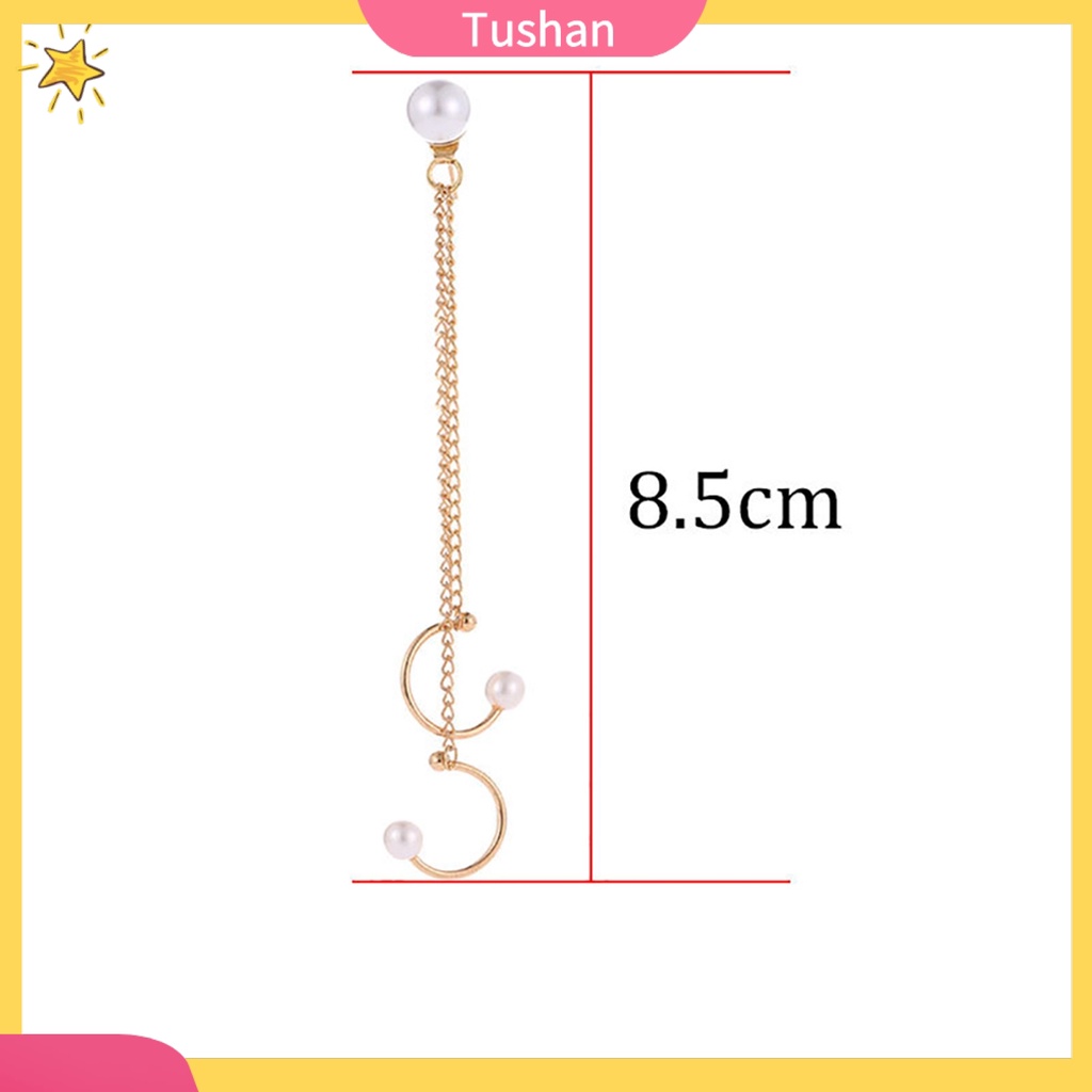 Bông tai ngọc trai phối khuyên kẹp vành tai kèm sợi xích cá tính thời trang cho nữ