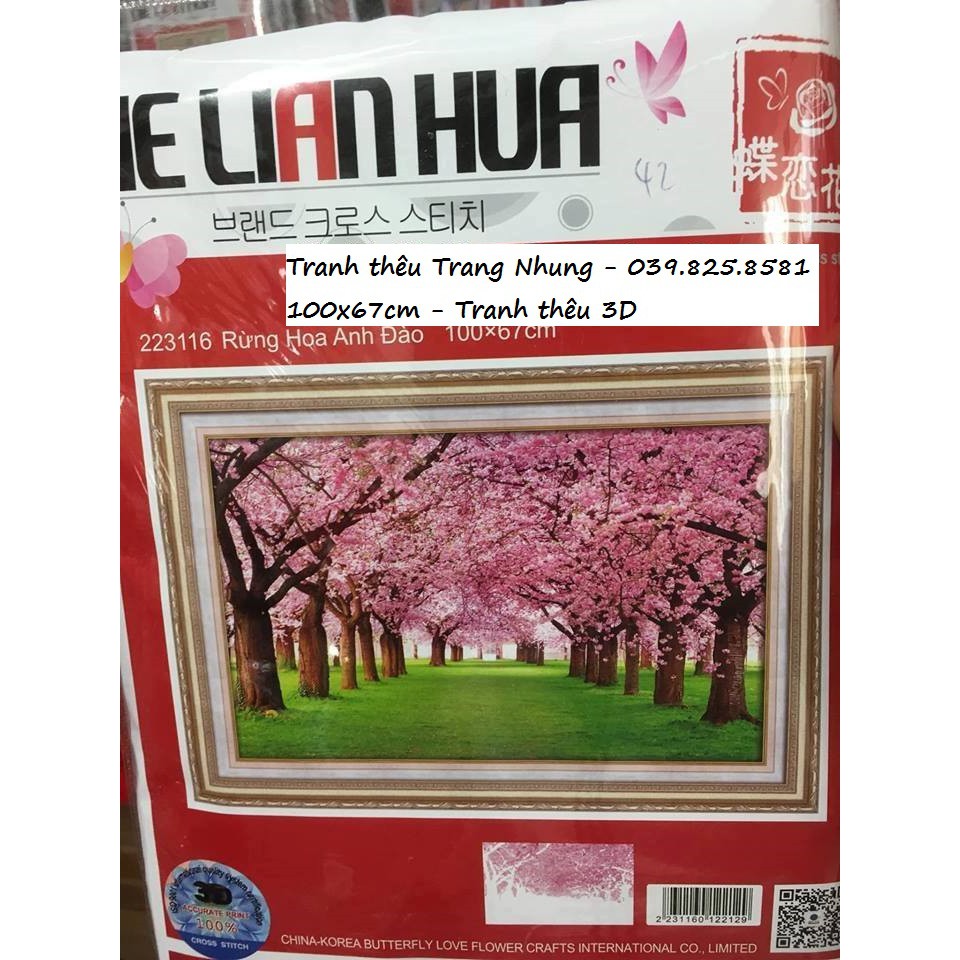 Tranh thêu chữ thập Rừng hoa Anh đào 223116 100x67cm