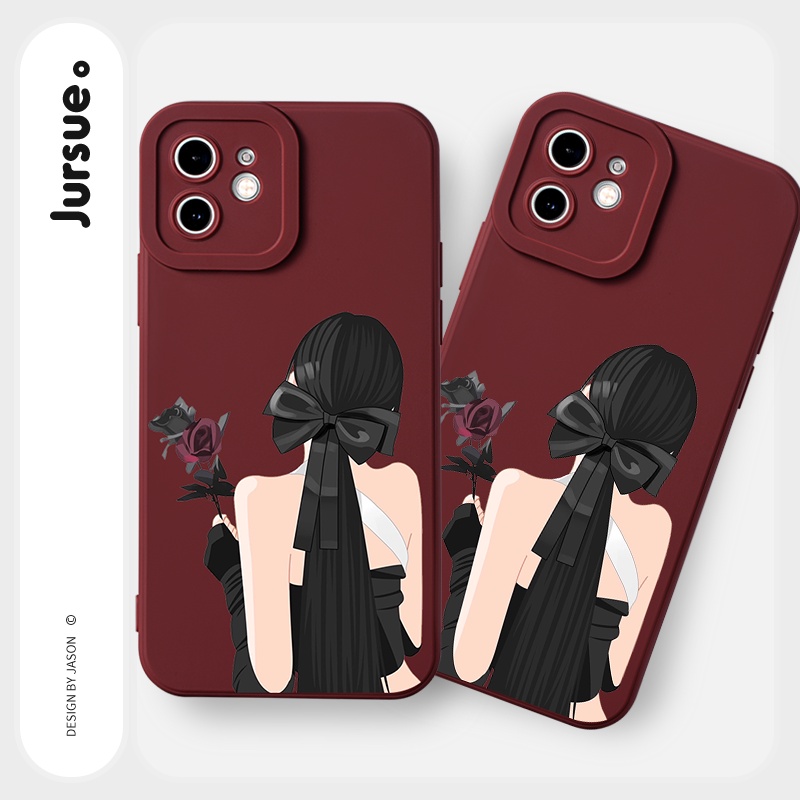 Ốp lưng JURSUE mềm viền vuông hoạt hình dễ thương đẹp Cho iPhone 14 13 12 11 Pro Max SE 2020 X XR XS 8 7 ip 6S 6 Plus Y2172