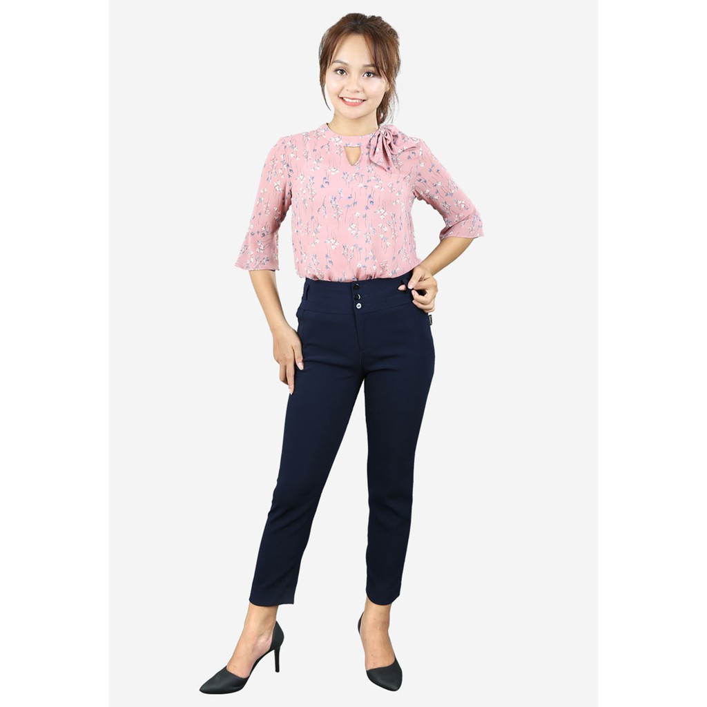Quần côn cộc tuýt sy lì Hàn Quốc tím than cạp 8 cm đỉa liền túi chéo 3 khuy The One Fashion QL2111TT7