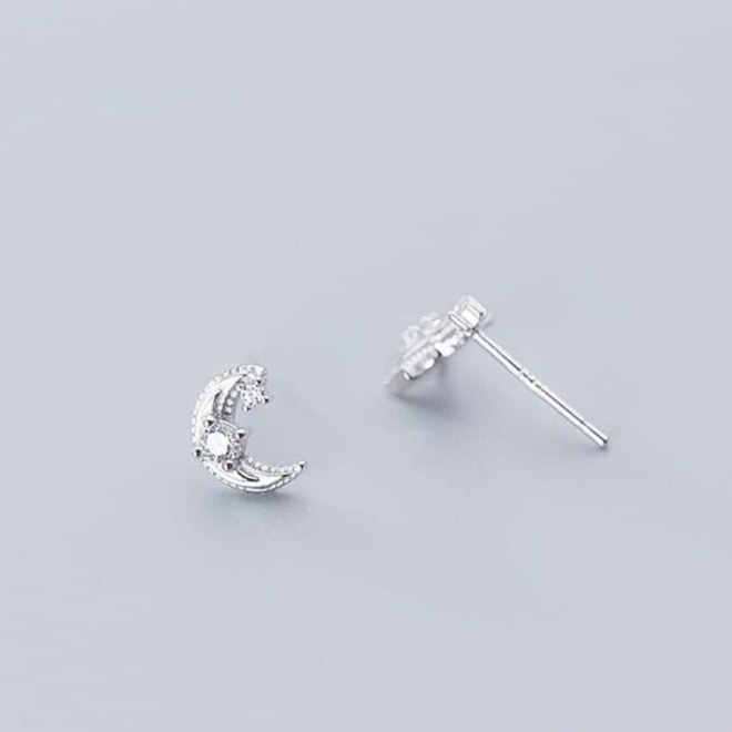 Khuyên tai bạc Khuyên trắng sao 3D lấp lánh
