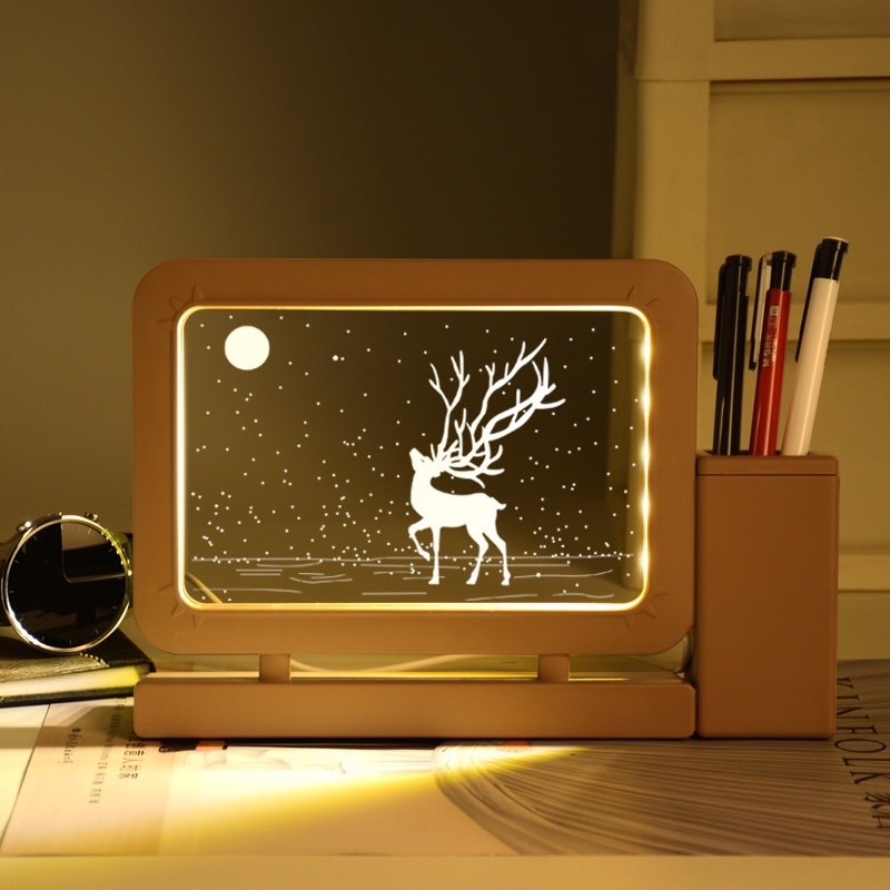 Đèn ngủ Led 3D kèm hộp đựng bút dễ thương để bàn,trang trí phòng ngủ