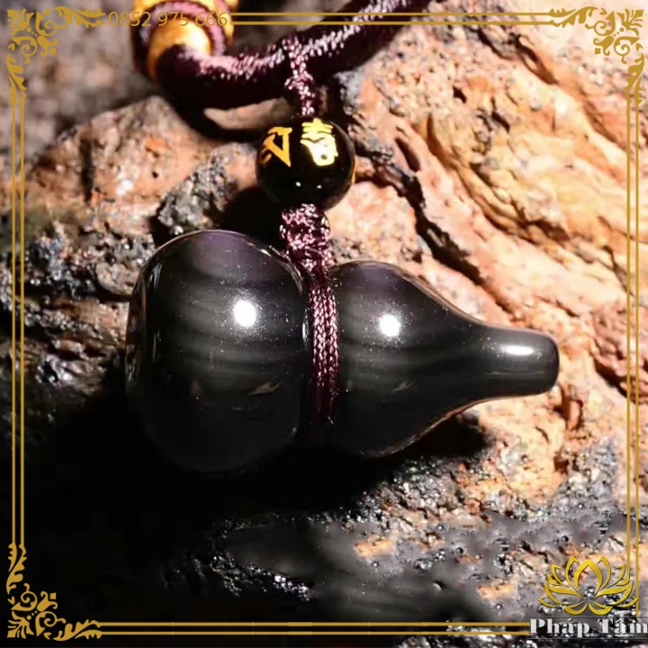 Dây Chuyền Hồ Lô Tài Lộc Đá Obsidian Đen Cầu Vồng Tự Nhiên - Tâm Phong Thủy