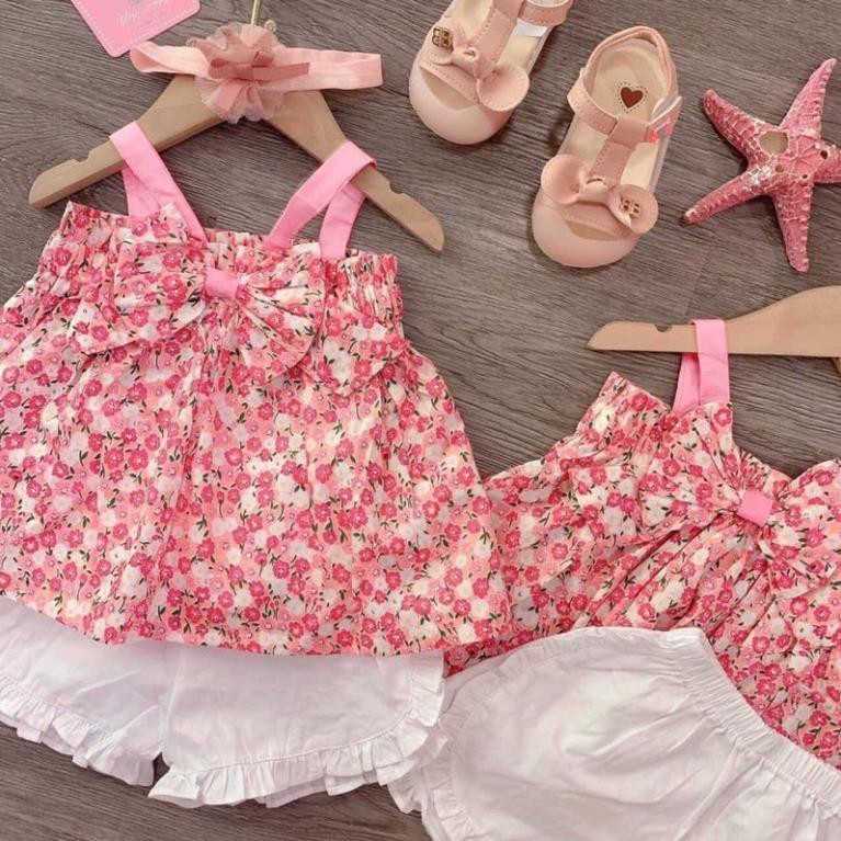 Đồ bộ bé gái quần áo họa tiết hoa hồng nhí AM686 - đồ bộ cho bé gái 2 dây xinh xắn