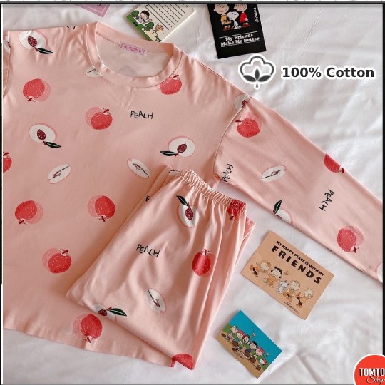 Đồ bộ nữ dài tay dễ thương, Đồ ngủ nữ cotton thun dài tay mặc nhà chất mát mịn không nhăn xù.