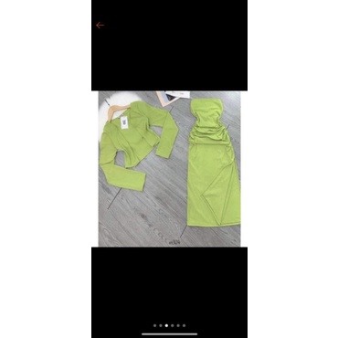 Set 3 Món Áo Khoác thun gân + Áo Cổ Yếm Kèm Chân Váy chữ A xẻ tàNg alohashop91