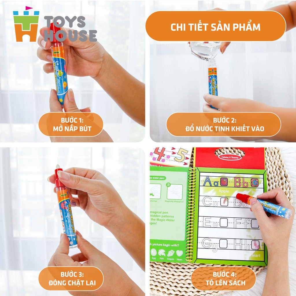 Sách tô màu ma thuật kèm bút nước Toyshouse- đồ chơi giáo dục sớm Montessori  dành cho bé từ 3 tuổi đến 5 tuổi