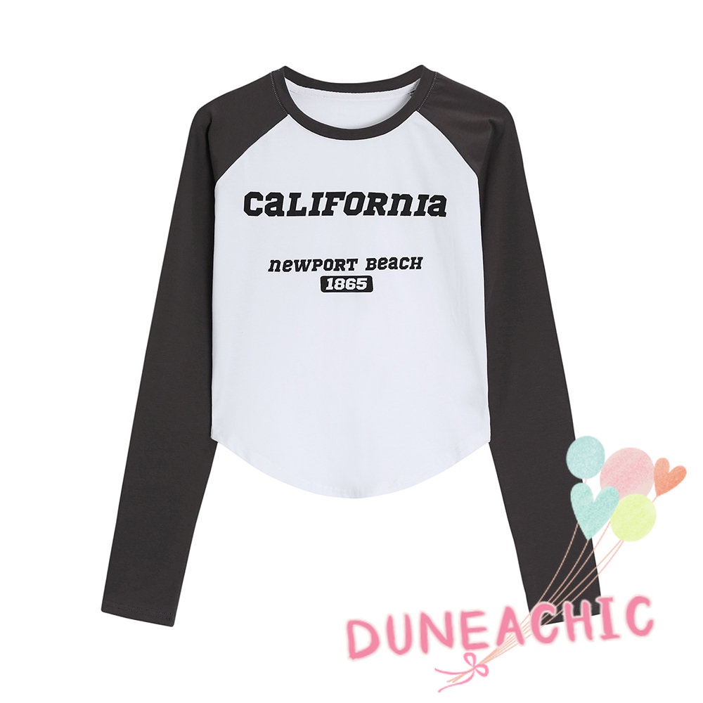 DUNEA Áo Thun Tay Dài Hở Vai In Chữ Thời Trang Dành Cho Nữ