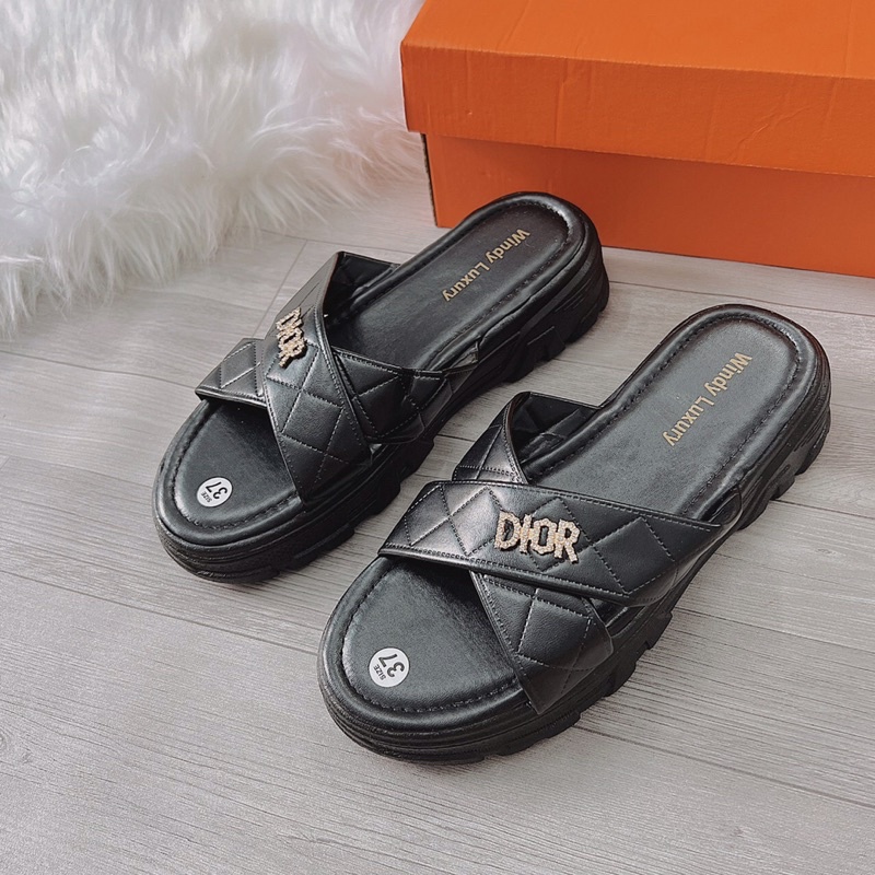 Sỉ Dày nữ, Dép nữ đế cao 4cm chất da mềm đẹp quai chéo chần chỉ tag Dioo