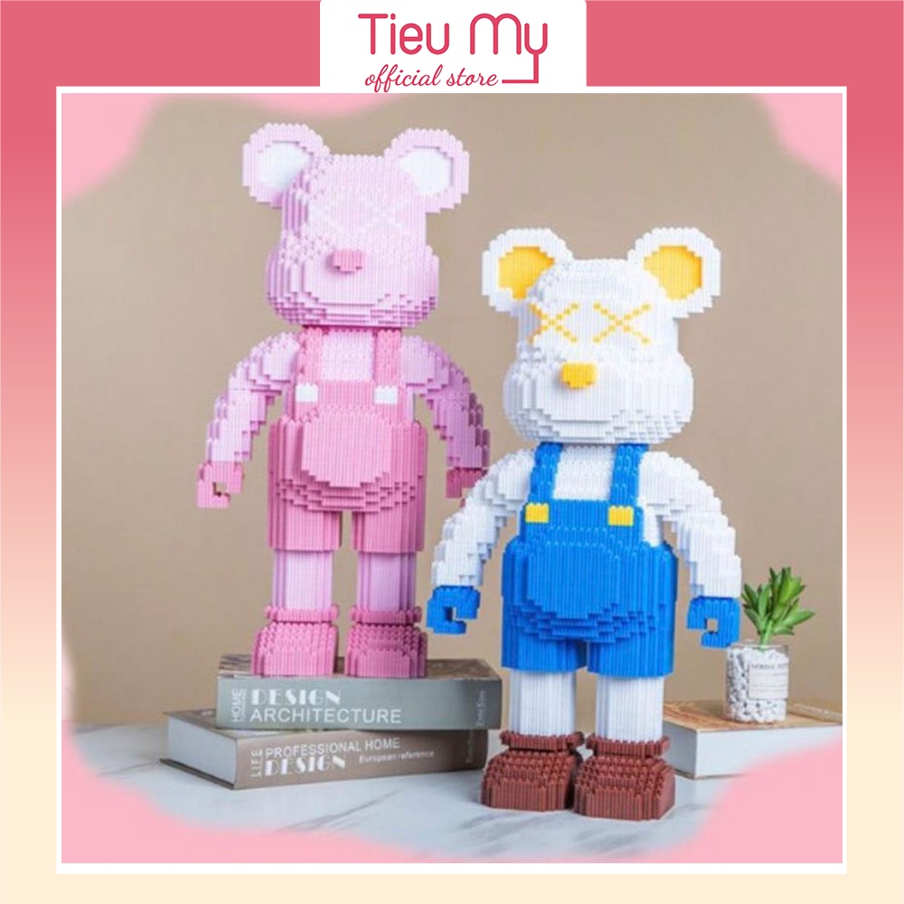Combo 2 mô hình lắp ráp gấu Bearbrick đôi cỡ lớn 35cm xếp hình sáng tạo