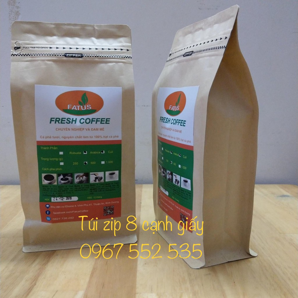 Túi zip giấy kraft 8 cạnh cafe - 1kg/size