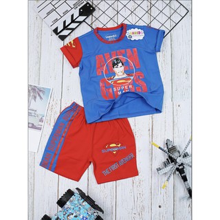 Bộ quần áo trẻ em siêu anh hùng ngắn tay in Logo Siêu Nhân