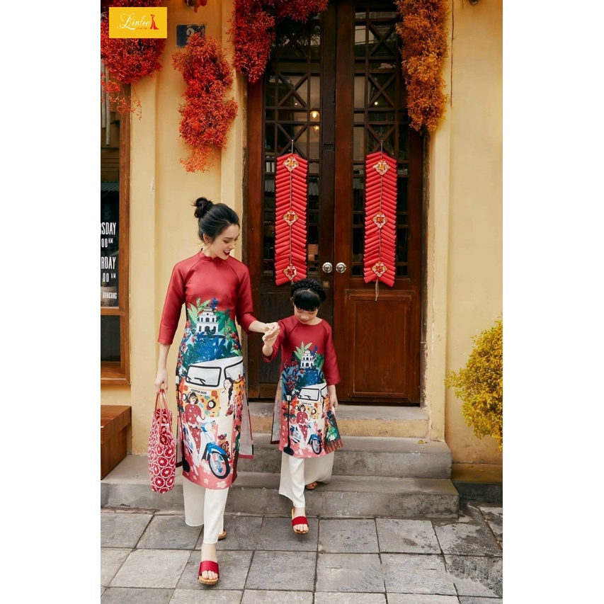 Áo dài cao cấp mẹ bé 🎀LINLEE🎀 Áo  dài cách tân đẹp giá rẻ, áo dài đôi điệu đà cao cấp