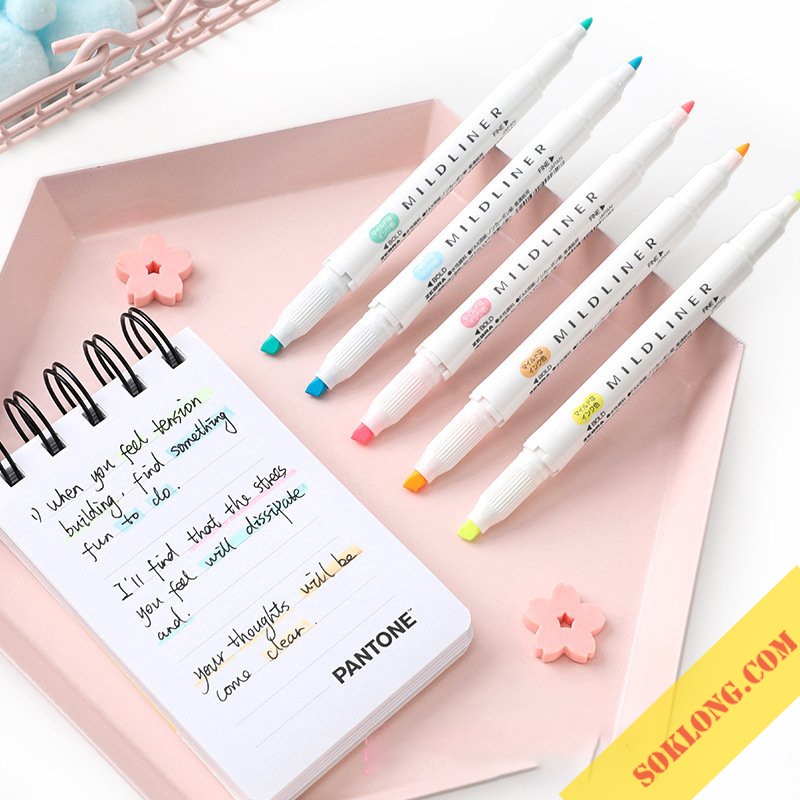 Bộ 5 bút highlight 2 đầu Zebra Mildliner Nhật Bản chính hãng, bút đánh dấu ghi chú chất lượng cao HI04