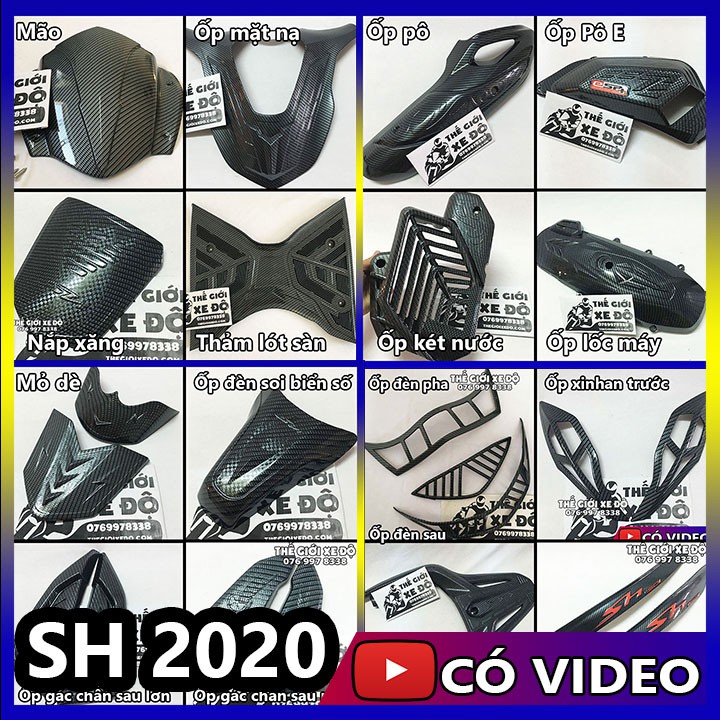 Phụ kiện ốp trang trí xe Sh 2020 - 2021 - 2022 cacbon - đồ chơi xe máy Sh 125i và 150i Việt Nam carbon