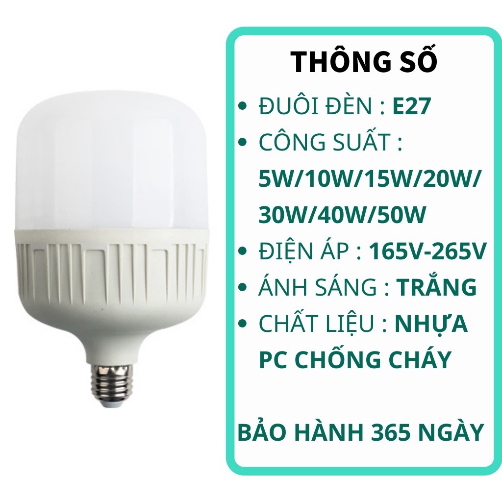 Bóng đèn Led trụ 5w 10w 15w 20w 30w 40w 50w bup trụ T siêu sáng tiết kiệm điện thân kín chống nước
