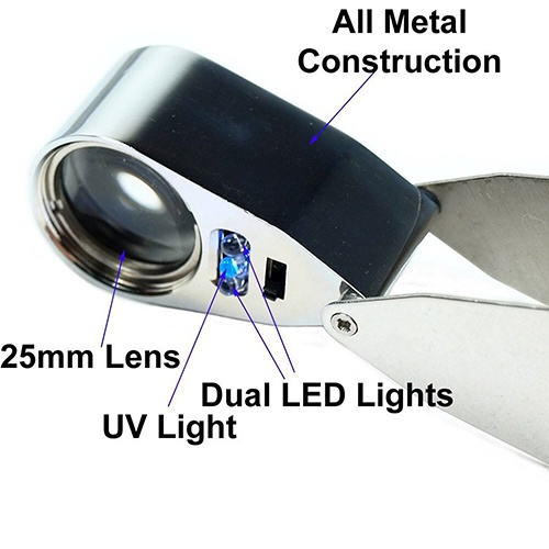 Kính lúp bỏ túi có độ phóng đại 40X tích hợp đèn LED tiện dụng