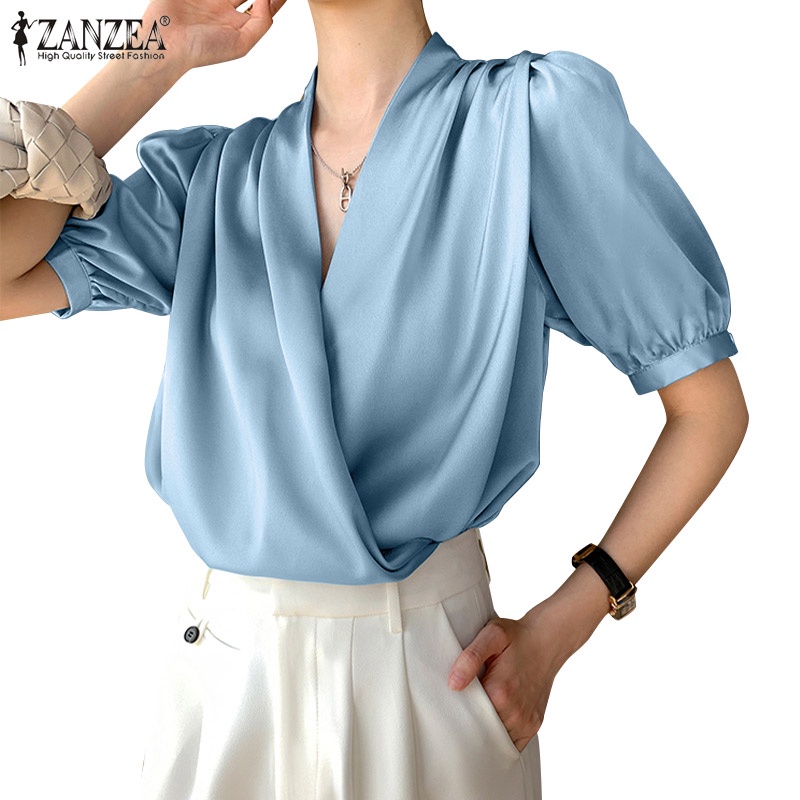 Zanzea Áo Nữ Tay Phồng Cổ Chữ V Thời Trang Quyến Rũ