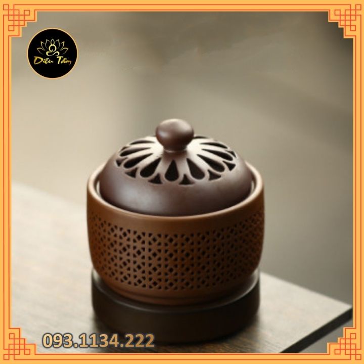 Lư xông trầm hương, tinh dầu bằng điện có chế độ hẹn giờ có đèn ngủ gốm tròn