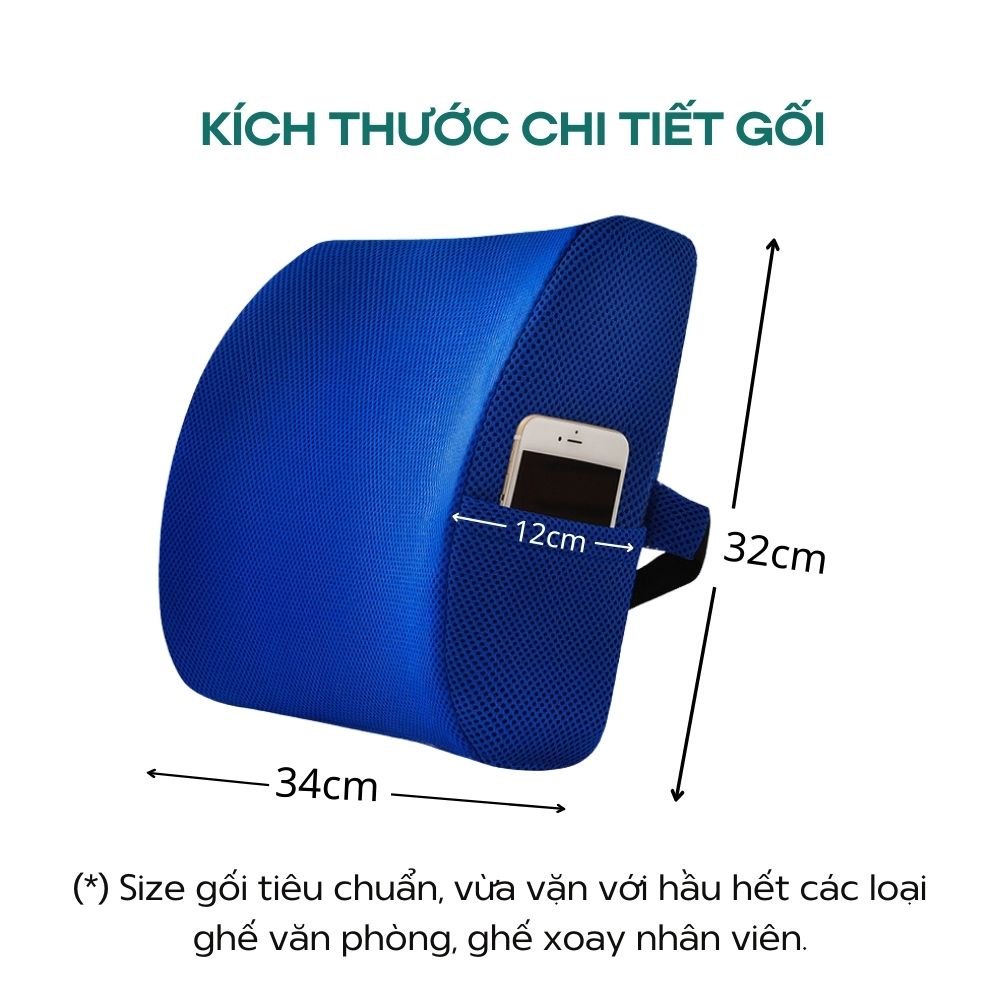 Gối tựa lưng ghế văn phòng ghế ô tô bằng cao su non giảm đau lưng có đai cài, phần vỏ gối bằng vải lưới siêu thoáng mát | BigBuy360 - bigbuy360.vn