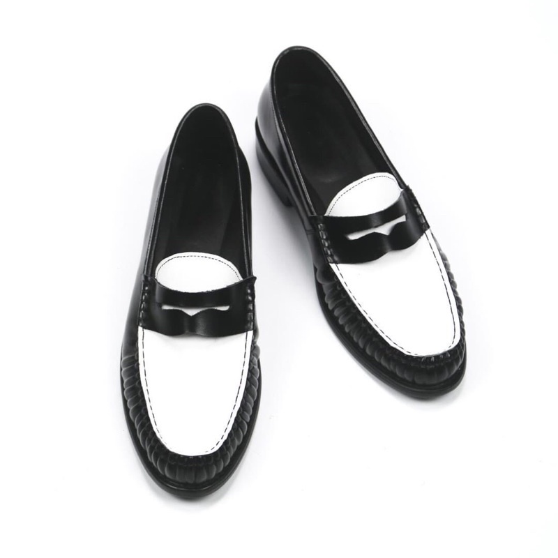 Giày Penny Loafer Black off White da bò thật cao cấp nhập khẩu LF-01