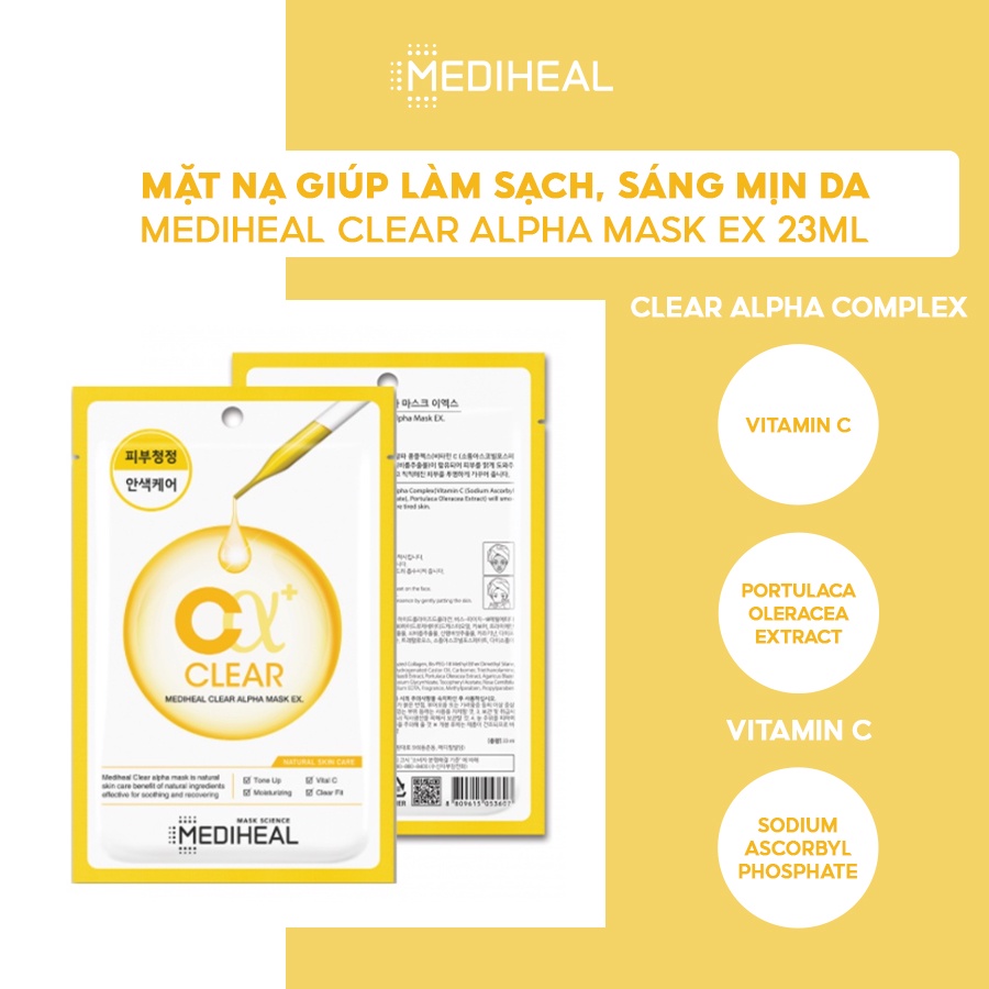 [Nhập mã COSMH22 giảm 8%] Mặt Nạ Giúp Làm Sạch, Sáng Mịn Da Mediheal Clear Alpha Mask EX 23ml [K75]