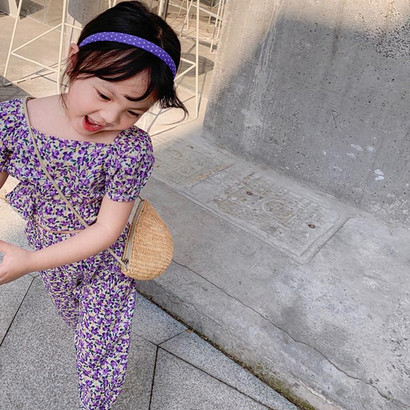 Set áo phông cổ tròn + quần tây in hoa /caro phù hợp bé gái