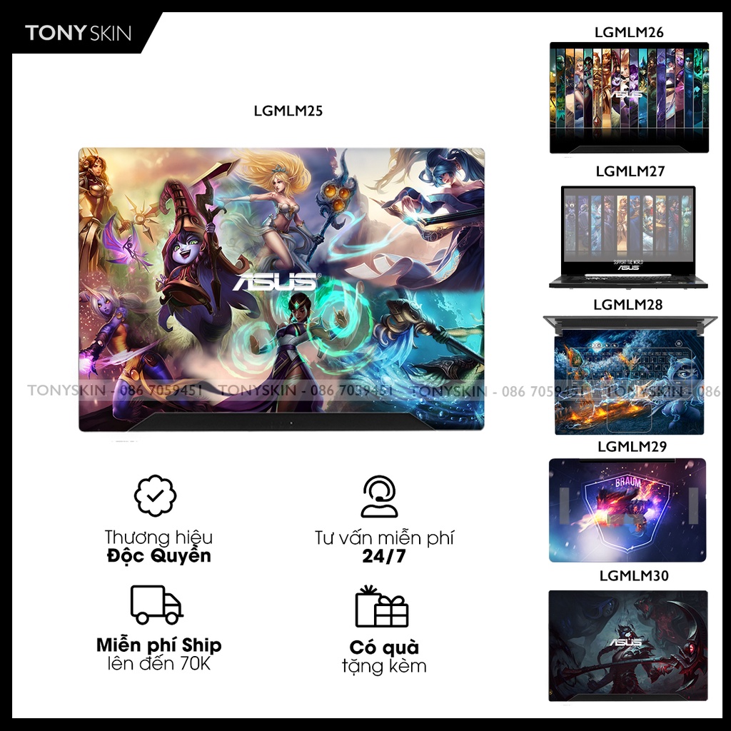 Miếng Dán Skin Laptop ASUS In Hình LOL - Liên Minh Huyền Thoại Bộ 5 -Inbox Mã Máy