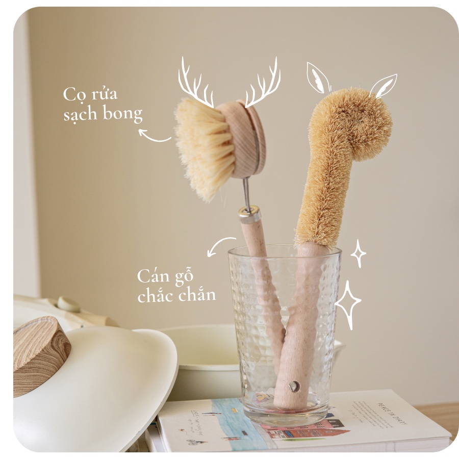 [ẢNH THẬT] Cọ Rửa Cán Gỗ, Rửa Bình/Rửa Nồi Chào