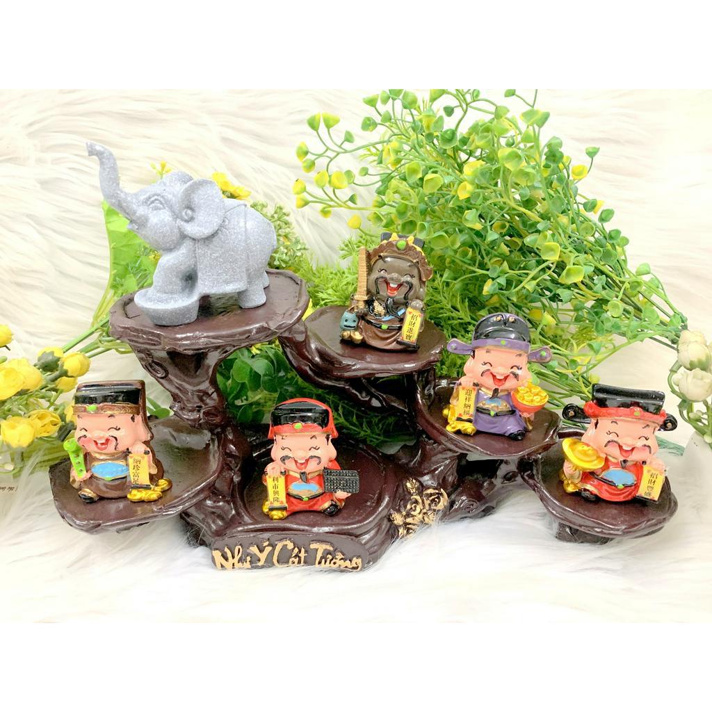 Tượng Ngũ Công Thần Tài và Voi Kim Tiền Tọa Đế Như Ý Cát Tường