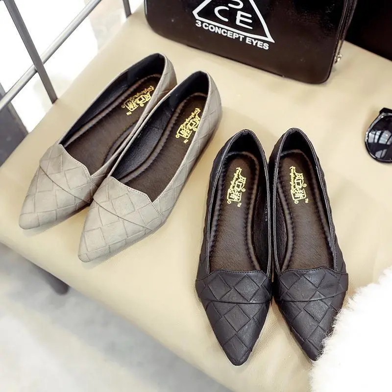 SWEETC Thời trang giày da kẻ sọc phong cách Hàn Quốc giày da mũi nhọn xu hướng giày bệt | BigBuy360 - bigbuy360.vn