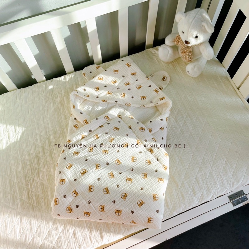 Khăn ủ choàng xô muslin chần bông cho bé