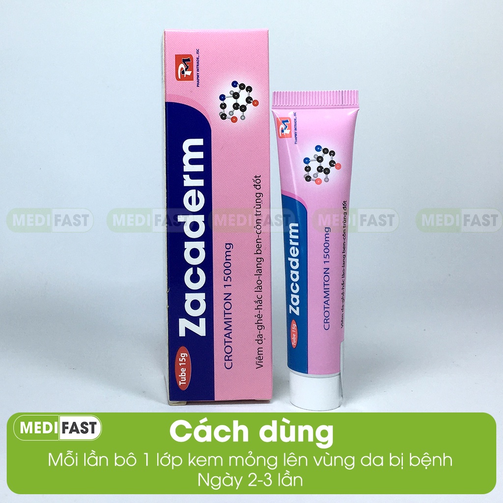 Giảm ghẻ ngứa côn trùng đốt dạng nước Zacadep lọ 15ml và Zacaderm tuýp 15g dạng kem  bôi lên da, móng, tóc