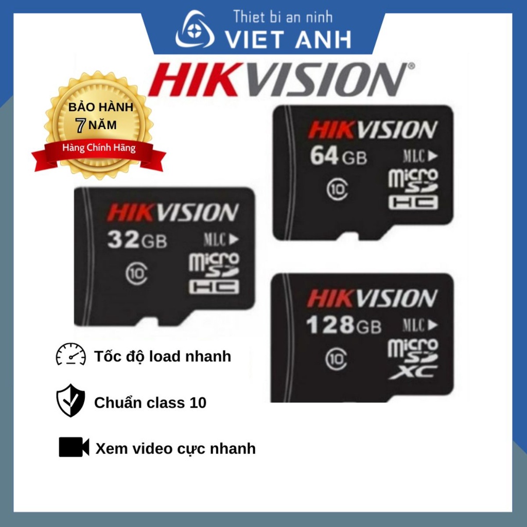 Thẻ nhớ điện thoại, thẻ nhớ camera Micro SD Hikvision 32Gb 64Gb Class 10 max speed 80Mb/- Bảo hành chính hãng 7 năm